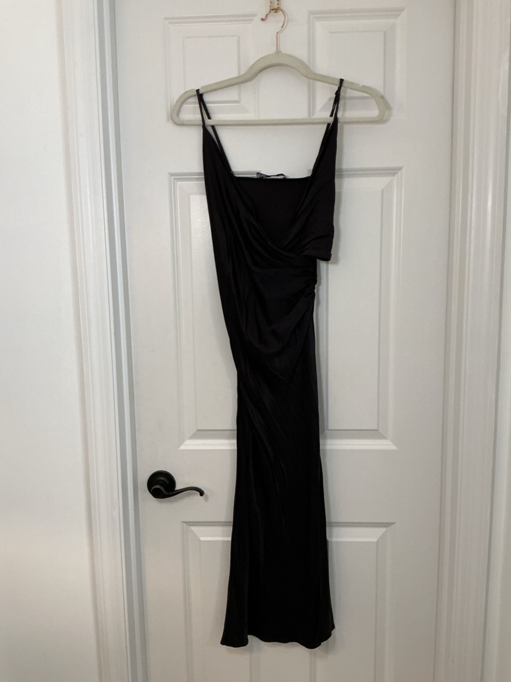 Zara Black One-Shoulder Slip Midi Dress